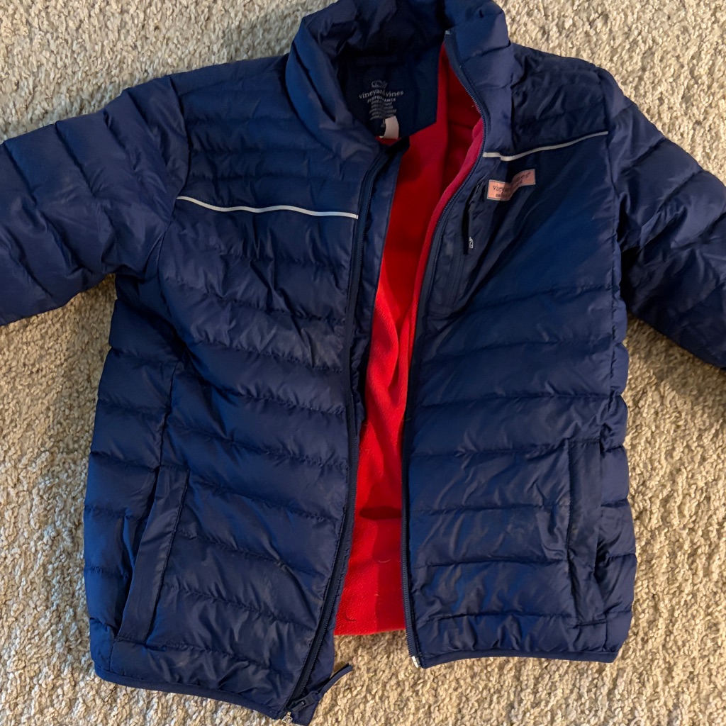 Vineyard Vines Kids Blue Puffer Jacket With Red Lining